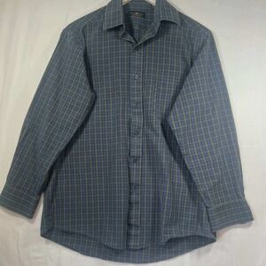 Club Room Mens Regular Fit Plaid Button Down Shirt Blue Green Yellow Cotton 15.5